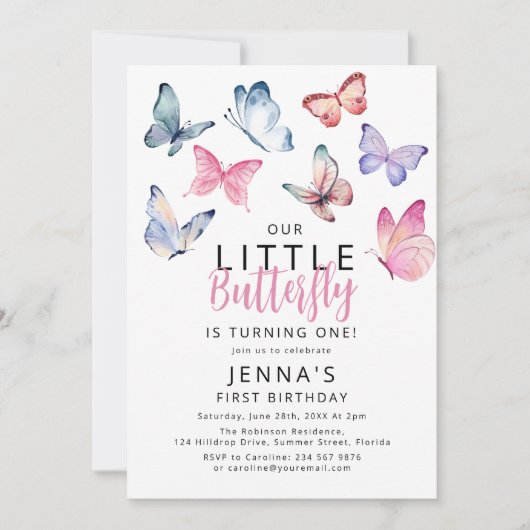 Onze kleine vlinder verjaardagsfeestje kaart (Voorkant)