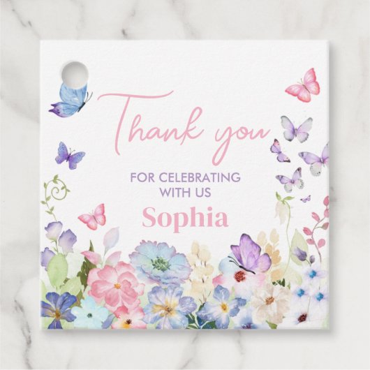 Onze kleine vlinder verjaardagsfeestje plein bedankjes labels (Voorkant)