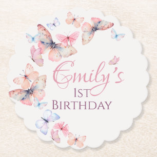 Onze kleine vlinder - Waterverf kleurrijke Verjaar Kartonnen Onderzetters
