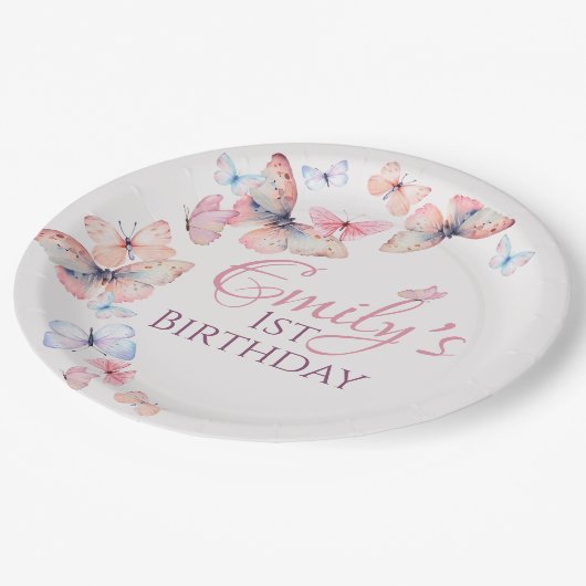 Onze kleine vlinder - Waterverf kleurrijke Verjaar Papieren Bordje (Gekanteld)