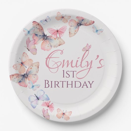 Onze kleine vlinder - Waterverf kleurrijke Verjaar Papieren Bordje (Voorkant)