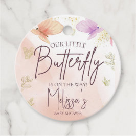 Onze kleine vlinder Waterverf roze Paarse goud Bedankjes Labels