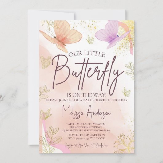 Onze kleine vlinder Waterverf roze Paarse goud Kaart (Voorkant)