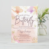 Onze kleine vlinder Waterverf roze Paarse goud Kaart (Staand voorkant)