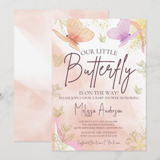 Onze kleine vlinder Waterverf roze Paarse goud Kaart (Voorkant / Achterkant)