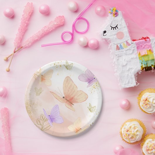 Onze kleine vlinder Waterverf roze Paarse goud Papieren Bordje (Feest)