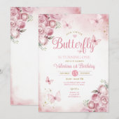 Onze Kleine Vlinder wordt één Roze Bloemen Kaart (Voorkant / Achterkant)