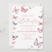 Onze kleine vlinder zacht roze verjaardagsfeest kaart (Voorkant)