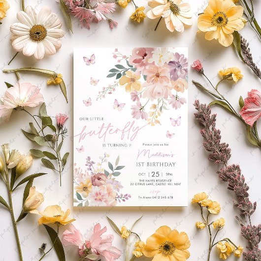 Onze kleine vlinderbloem 1e verjaardag kaart