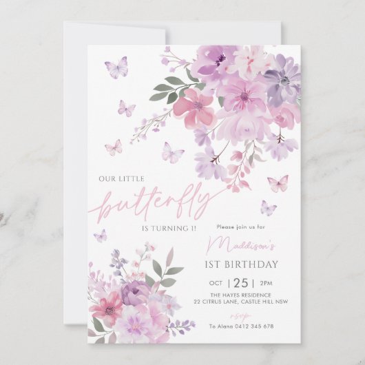 Onze kleine vlinderbloem Paarse 1e verjaardag Kaart (Voorkant)