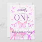 Onze kleine vlindermeisjes pastel roze verjaardag kaart (Voorkant)