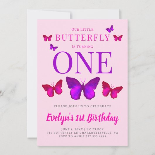 Onze kleine vlindermeisjes roze Paarse verjaardag Kaart (Voorkant)
