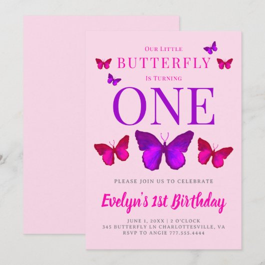 Onze kleine vlindermeisjes roze Paarse verjaardag Kaart (Voorkant / Achterkant)