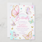 Onze kleine vlindermeisjes roze verjaardagsfeestje kaart (Voorkant)