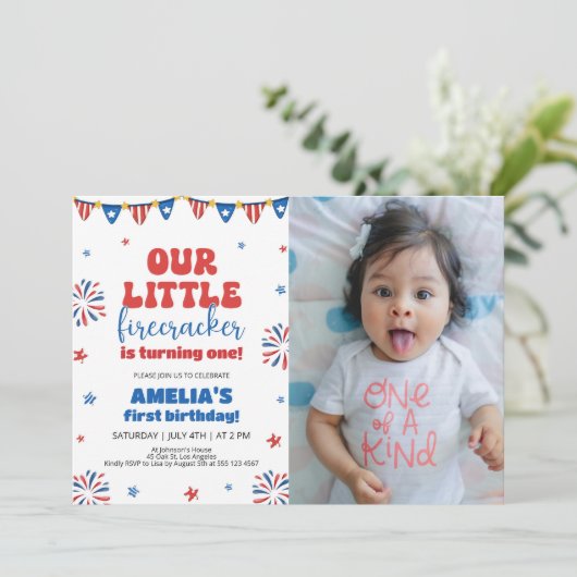 Onze kleine voetzoeker 1e verjaardag party foto kaart (Staand voorkant)