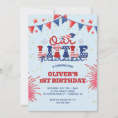 Onze kleine voetzoeker blauw 1e verjaardag kaart (Voorkant)