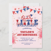 Onze kleine voetzoeker roze 1e verjaardag kaart (Voorkant)