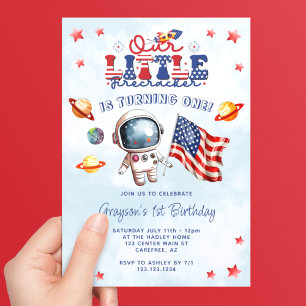 Onze Kleine Vuurwerk Astronaut 1e Verjaardag Kaart