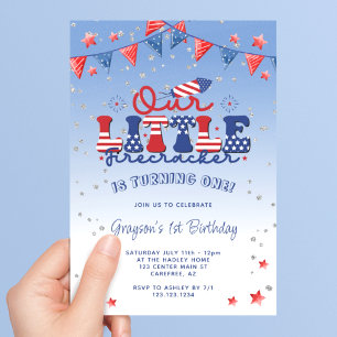 Onze Kleine Vuurwerk Jongen Eerste 1e Verjaardag Kaart