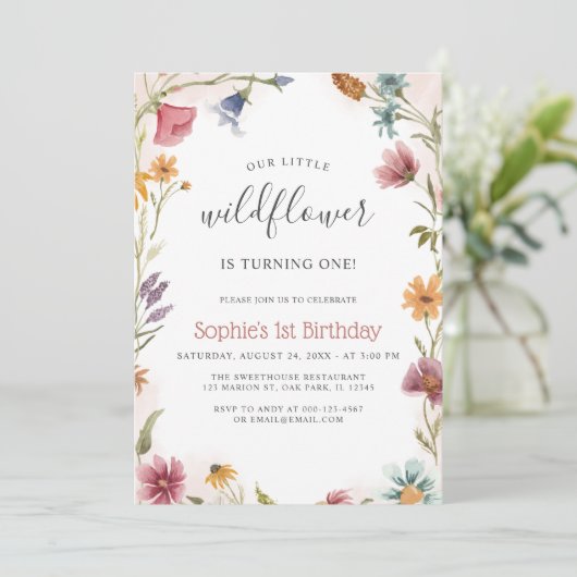 Onze kleine Wildbloem 1e babymeisje verjaardag Kaart (Staand voorkant)