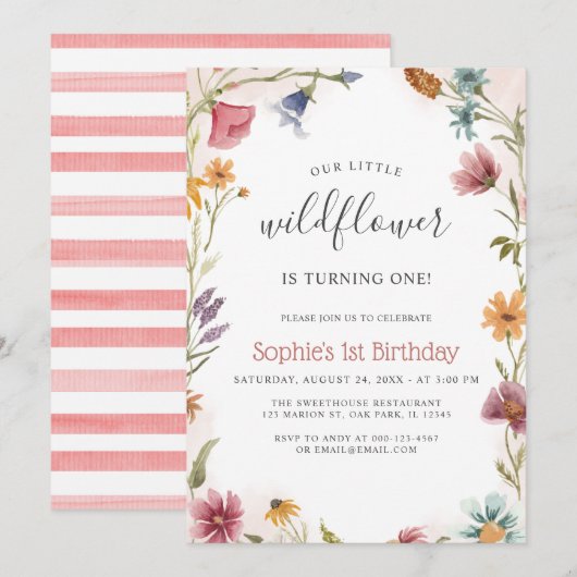 Onze kleine Wildbloem 1e babymeisje verjaardag Kaart (Voorkant / Achterkant)