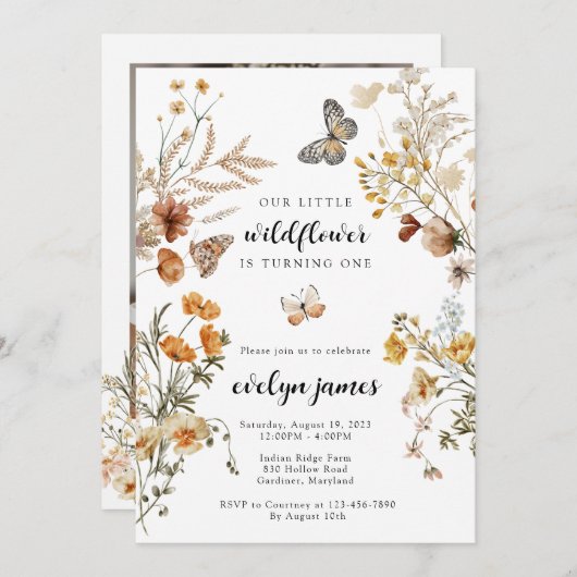 Onze kleine Wildbloem eerste uitnodiging van de Da (Voorkant / Achterkant)