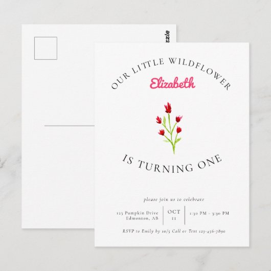 Onze Kleine Wilde Bloem 1e Verjaardag Bloem Minima Briefkaart (Voorkant / Achterkant)