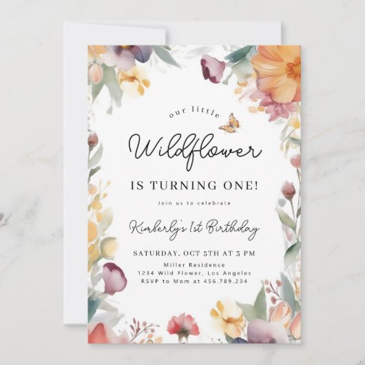 Onze Kleine Wilde Bloem 1e Verjaardag Kaart (Voorkant)