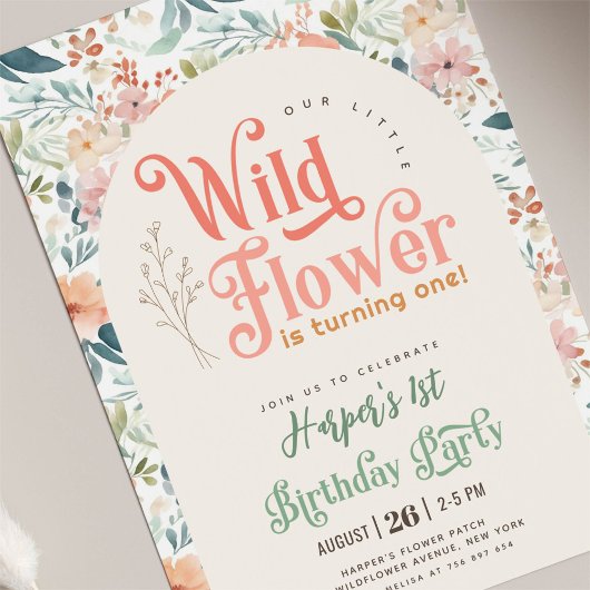 onze kleine wilde bloem 1e verjaardag kaart