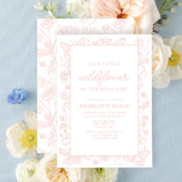 Onze kleine wilde bloem 1e verjaardag roze bloemen kaart