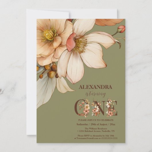 Onze kleine wilde bloem baby meisje 1e verjaardag kaart (Voorkant)