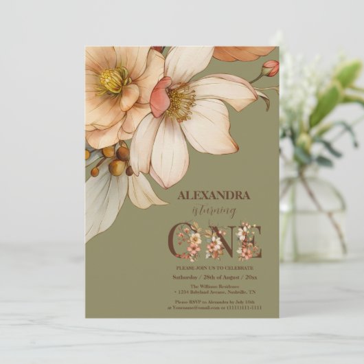 Onze kleine wilde bloem baby meisje 1e verjaardag kaart (Staand voorkant)