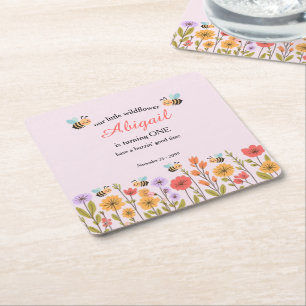 Onze Kleine Wilde Bloem Bloemrijke Bij 1e Verjaard Kartonnen Onderzetters