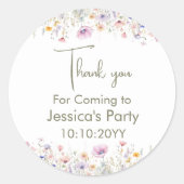 Onze kleine wilde bloem draaien een dank u ronde sticker (Voorkant)