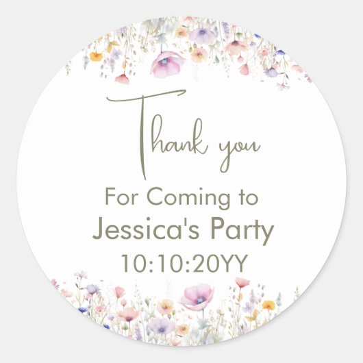 Onze kleine wilde bloem draaien een dank u ronde sticker (Voorkant)