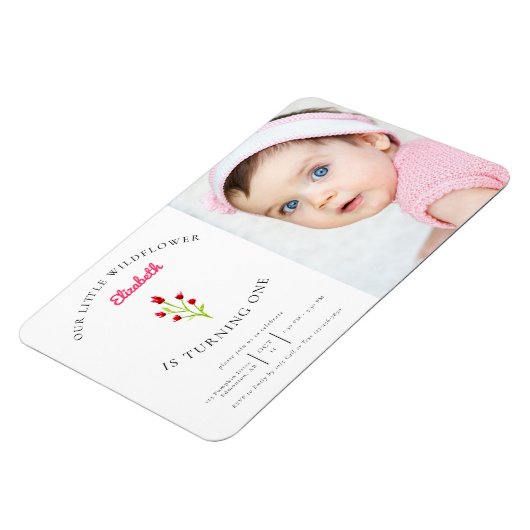 Onze kleine wilde bloem, eerste verjaardag Floral  Magneet (Linkerzijde)
