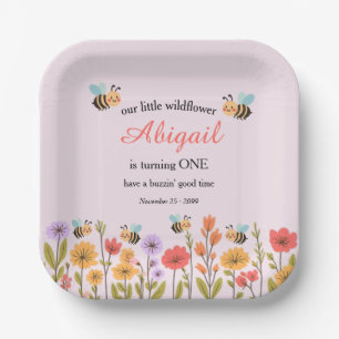 Onze Kleine Wilde Bloem Florale Bij 1e Verjaardag Papieren Bordje