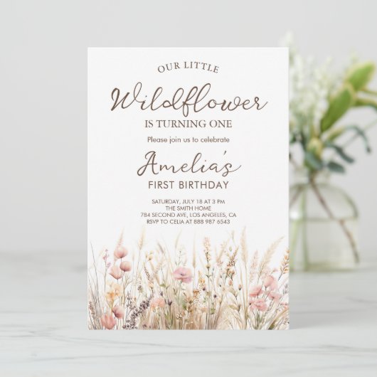 Onze kleine wilde bloem meisje eerste verjaardag kaart (Staand voorkant)