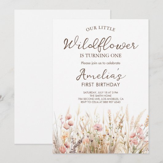 Onze kleine wilde bloem meisje eerste verjaardag kaart (Voorkant / Achterkant)