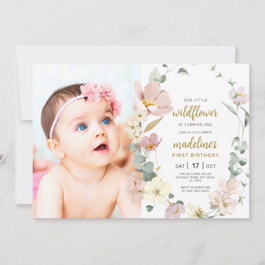 Onze kleine wilde bloem wordt één 1e verjaardag kaart (Voorkant)