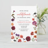 Onze kleine Wildflower 1e verjaardag Floral Boho Kaart (Staand voorkant)