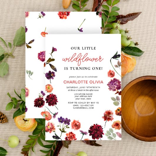 Onze kleine Wildflower 1e verjaardag Floral Boho Kaart