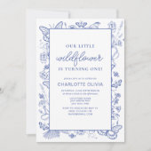 Onze kleine Wildflower 1e verjaardag Frans Blauw Kaart (Voorkant)