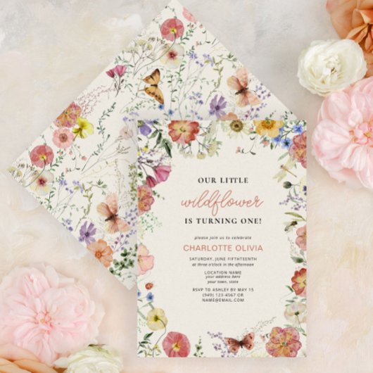 Onze kleine Wildflower 1e verjaardag geperste bloe Kaart