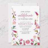 Onze Kleine Wildflower 1e Verjaardag Roze Bloem Kaart (Voorkant)