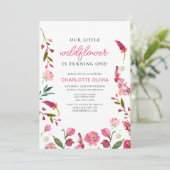 Onze Kleine Wildflower 1e Verjaardag Roze Bloem Kaart (Staand voorkant)