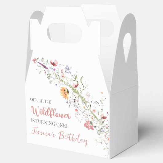 Onze kleine Wildflower Baby Meisje 1e Verjaardagsf Bedankdoosjes (Geopend)