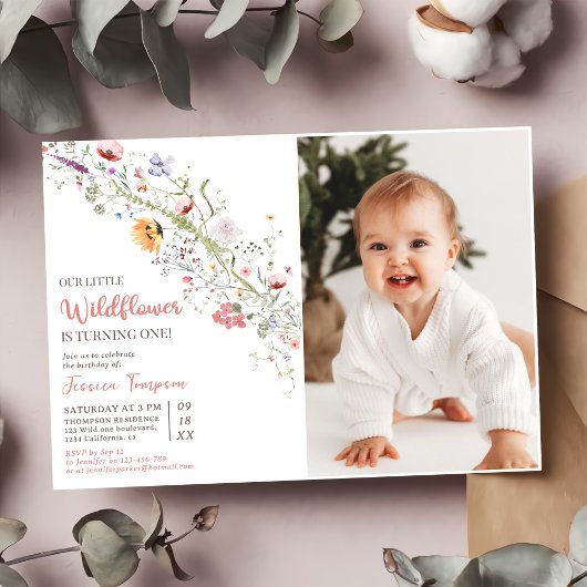 Onze kleine Wildflower Baby Meisje 1e Verjaardagsf Kaart