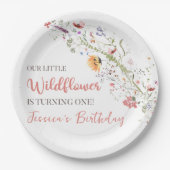 Onze kleine Wildflower Baby Meisje 1e Verjaardagsf Papieren Bordje (Voorkant)