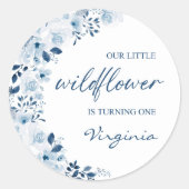 Onze kleine Wildflower Baby Meisje 1e Verjaardagsf Ronde Sticker (Voorkant)